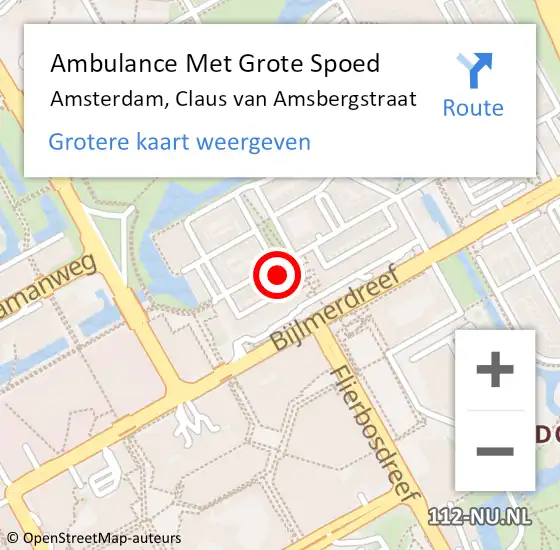 Locatie op kaart van de 112 melding: Ambulance Met Grote Spoed Naar Amsterdam-Zuidoost, Claus van Amsbergstraat op 28 maart 2022 14:42