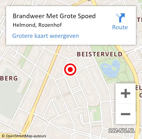 Locatie op kaart van de 112 melding: Brandweer Met Grote Spoed Naar Helmond, Rozenhof op 28 maart 2022 14:58