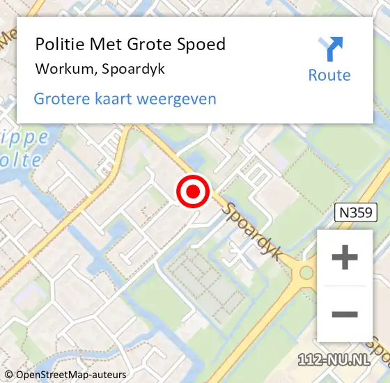 Locatie op kaart van de 112 melding: Politie Met Grote Spoed Naar Workum, Spoardyk op 28 maart 2022 15:05