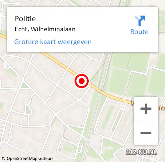 Locatie op kaart van de 112 melding: Politie Echt, Wilhelminalaan op 28 maart 2022 15:06