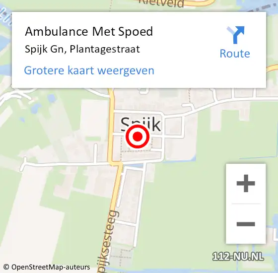 Locatie op kaart van de 112 melding: Ambulance Met Spoed Naar Spijk Gn, Plantagestraat op 28 maart 2022 15:13