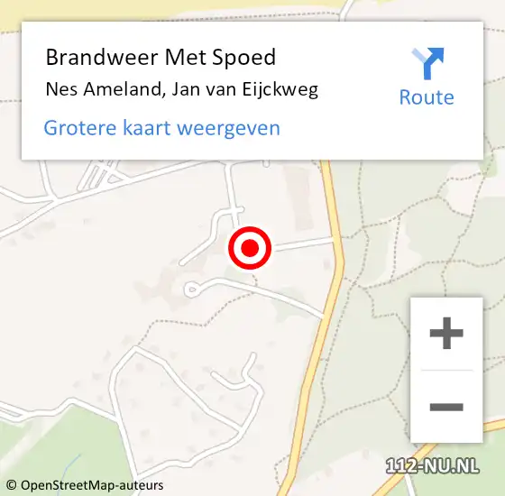 Locatie op kaart van de 112 melding: Brandweer Met Spoed Naar Nes Ameland, Jan van Eijckweg op 28 maart 2022 15:13