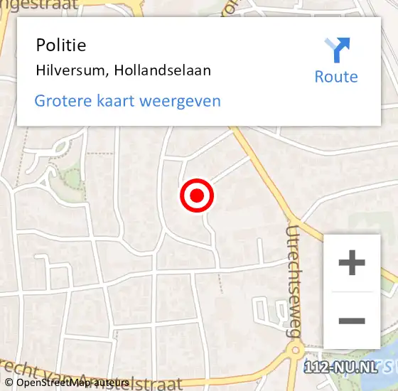 Locatie op kaart van de 112 melding: Politie Hilversum, Hollandselaan op 28 maart 2022 15:19