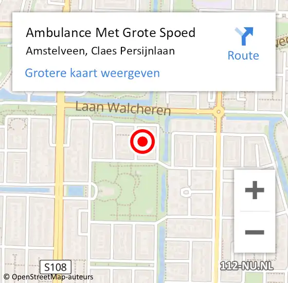 Locatie op kaart van de 112 melding: Ambulance Met Grote Spoed Naar Amstelveen, Claes Persijnlaan op 28 maart 2022 15:54