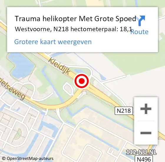 Locatie op kaart van de 112 melding: Trauma helikopter Met Grote Spoed Naar Westvoorne, N218 hectometerpaal: 18,1 op 28 maart 2022 16:08