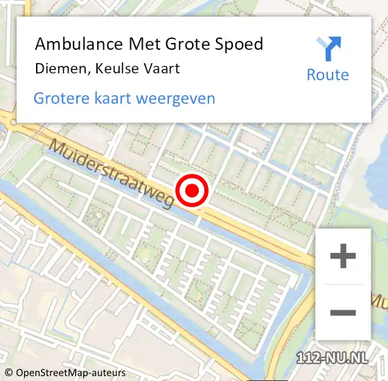 Locatie op kaart van de 112 melding: Ambulance Met Grote Spoed Naar Diemen, Keulse Vaart op 28 maart 2022 16:24