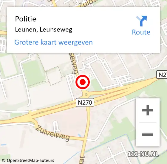 Locatie op kaart van de 112 melding: Politie Leunen, Leunseweg op 28 maart 2022 16:25