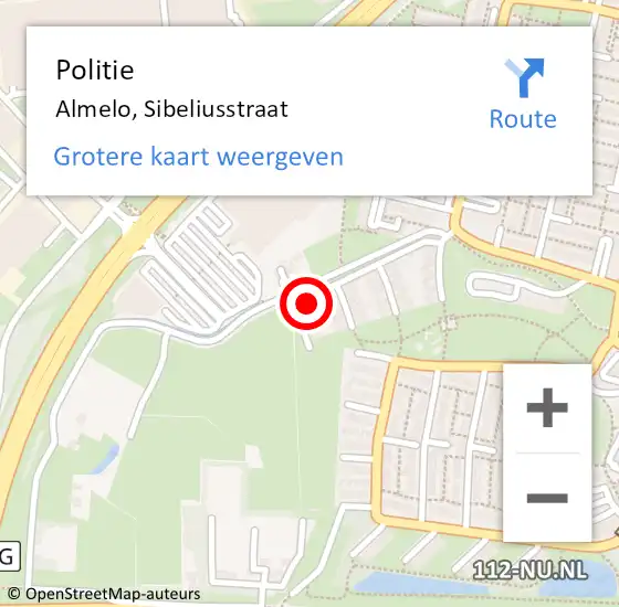Locatie op kaart van de 112 melding: Politie Almelo, Sibeliusstraat op 28 maart 2022 16:49