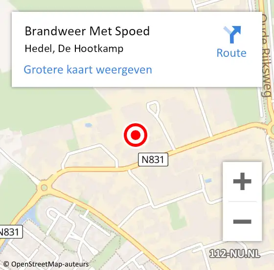 Locatie op kaart van de 112 melding: Brandweer Met Spoed Naar Hedel, De Hootkamp op 28 maart 2022 16:55