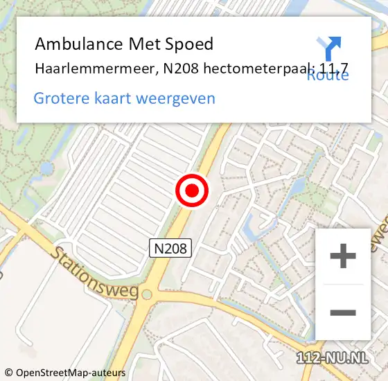 Locatie op kaart van de 112 melding: Ambulance Met Spoed Naar Haarlemmermeer, N208 hectometerpaal: 11,7 op 28 maart 2022 16:56