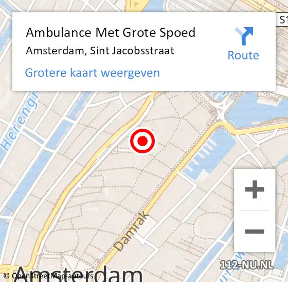 Locatie op kaart van de 112 melding: Ambulance Met Grote Spoed Naar Amsterdam, Sint Jacobsstraat op 28 maart 2022 17:20