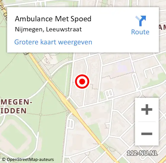 Locatie op kaart van de 112 melding: Ambulance Met Spoed Naar Nijmegen, Leeuwstraat op 28 maart 2022 17:28