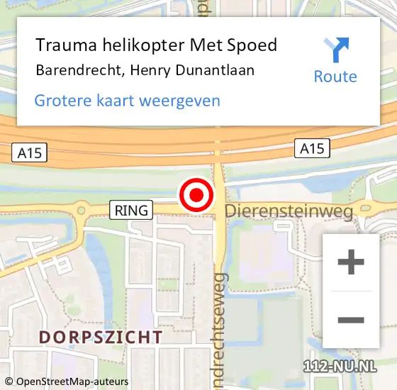 Locatie op kaart van de 112 melding: Trauma helikopter Met Spoed Naar Barendrecht, Henry Dunantlaan op 28 maart 2022 17:37