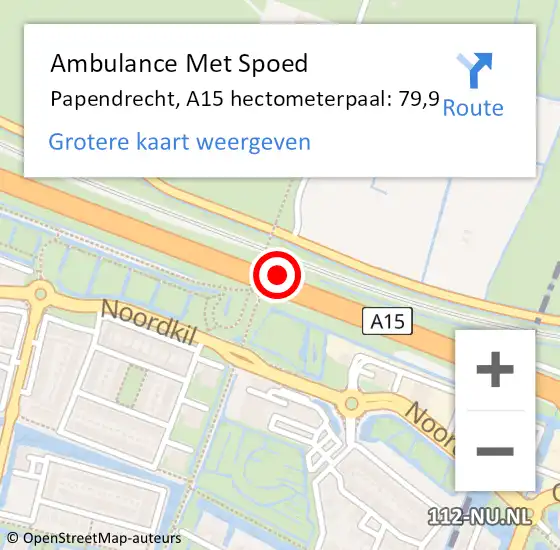 Locatie op kaart van de 112 melding: Ambulance Met Spoed Naar Papendrecht, A15 hectometerpaal: 79,9 op 28 maart 2022 17:49