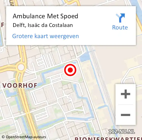 Locatie op kaart van de 112 melding: Ambulance Met Spoed Naar Delft, Isaäc da Costalaan op 28 maart 2022 18:16