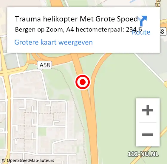 Locatie op kaart van de 112 melding: Trauma helikopter Met Grote Spoed Naar Bergen op Zoom, A4 hectometerpaal: 234,6 op 28 maart 2022 18:19