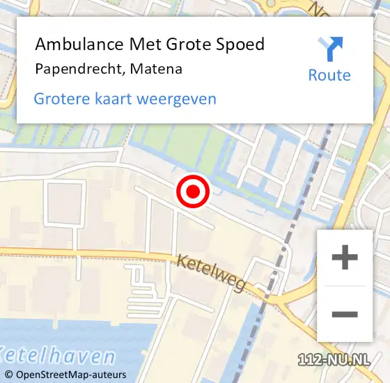 Locatie op kaart van de 112 melding: Ambulance Met Grote Spoed Naar Papendrecht, Matena op 28 maart 2022 18:30