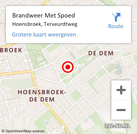 Locatie op kaart van de 112 melding: Brandweer Met Spoed Naar Hoensbroek, Terveurdtweg op 28 maart 2022 18:55