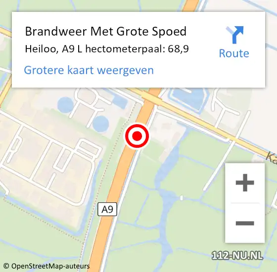 Locatie op kaart van de 112 melding: Brandweer Met Grote Spoed Naar Heiloo, A9 R hectometerpaal: 68,8 op 12 juli 2014 14:39