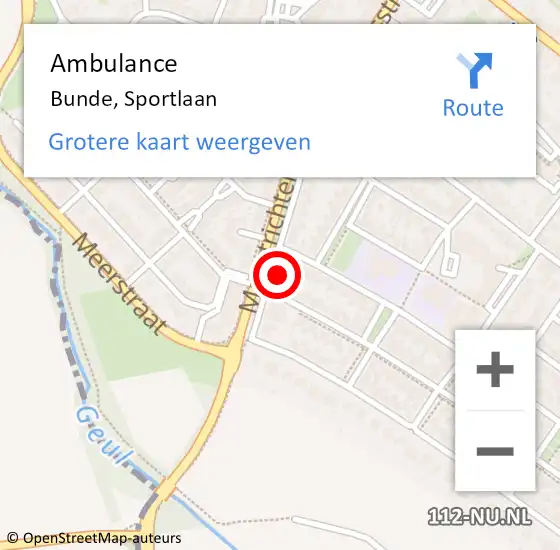 Locatie op kaart van de 112 melding: Ambulance Bunde, Sportlaan op 12 juli 2014 14:39