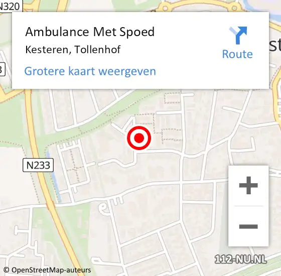 Locatie op kaart van de 112 melding: Ambulance Met Spoed Naar Kesteren, Tollenhof op 28 maart 2022 19:54