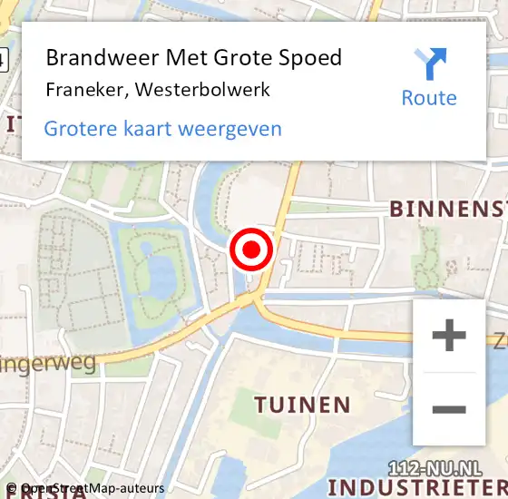 Locatie op kaart van de 112 melding: Brandweer Met Grote Spoed Naar Franeker, Westerbolwerk op 28 maart 2022 20:00