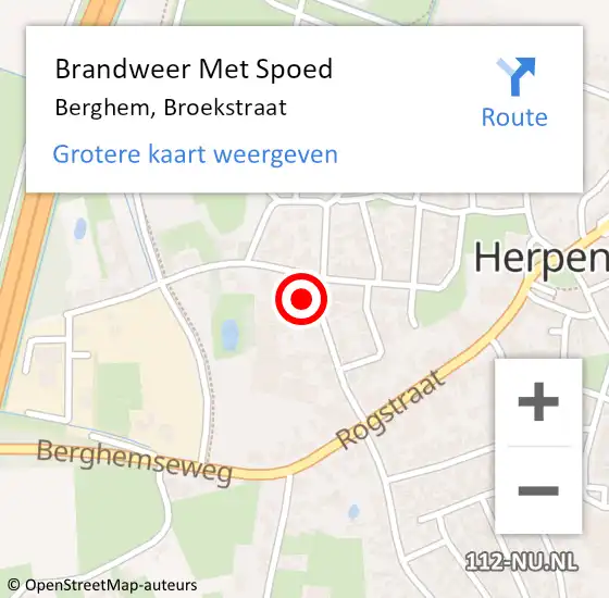 Locatie op kaart van de 112 melding: Brandweer Met Spoed Naar Berghem, Broekstraat op 28 maart 2022 20:19