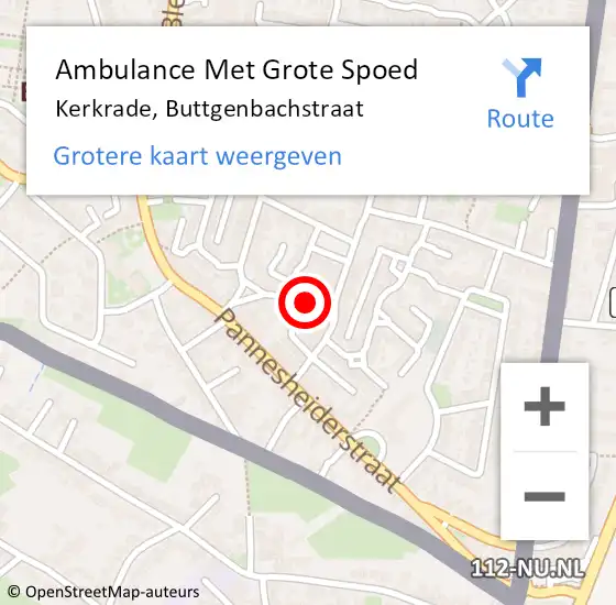 Locatie op kaart van de 112 melding: Ambulance Met Grote Spoed Naar Kerkrade, Buttgenbachstraat op 12 juli 2014 14:44