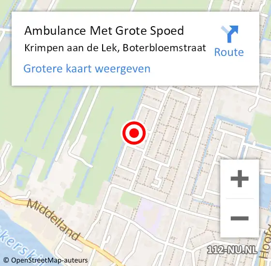 Locatie op kaart van de 112 melding: Ambulance Met Grote Spoed Naar Krimpen aan de Lek, Boterbloemstraat op 28 maart 2022 20:39
