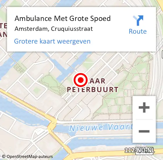 Locatie op kaart van de 112 melding: Ambulance Met Grote Spoed Naar Amsterdam, Cruquiusstraat op 28 maart 2022 20:51
