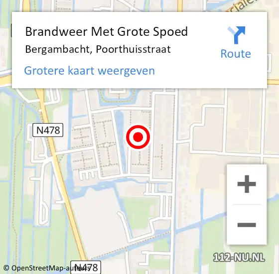 Locatie op kaart van de 112 melding: Brandweer Met Grote Spoed Naar Bergambacht, Poorthuisstraat op 28 maart 2022 20:52