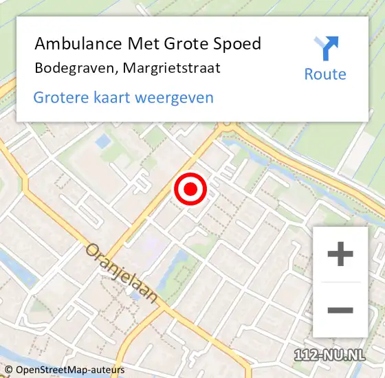 Locatie op kaart van de 112 melding: Ambulance Met Grote Spoed Naar Bodegraven, Margrietstraat op 28 maart 2022 21:18