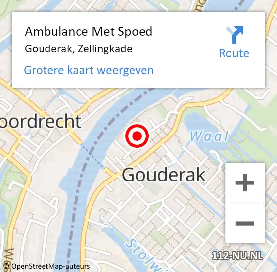 Locatie op kaart van de 112 melding: Ambulance Met Spoed Naar Gouderak, Zellingkade op 28 maart 2022 21:41