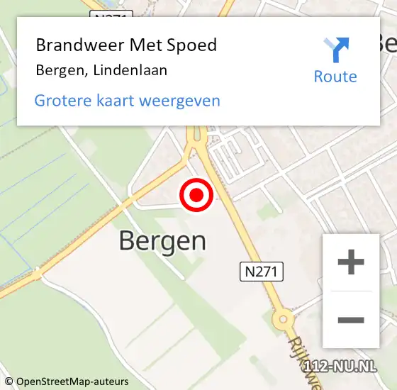 Locatie op kaart van de 112 melding: Brandweer Met Spoed Naar Bergen, Lindenlaan op 28 maart 2022 22:18