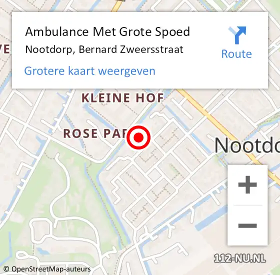 Locatie op kaart van de 112 melding: Ambulance Met Grote Spoed Naar Nootdorp, Bernard Zweersstraat op 28 maart 2022 22:29