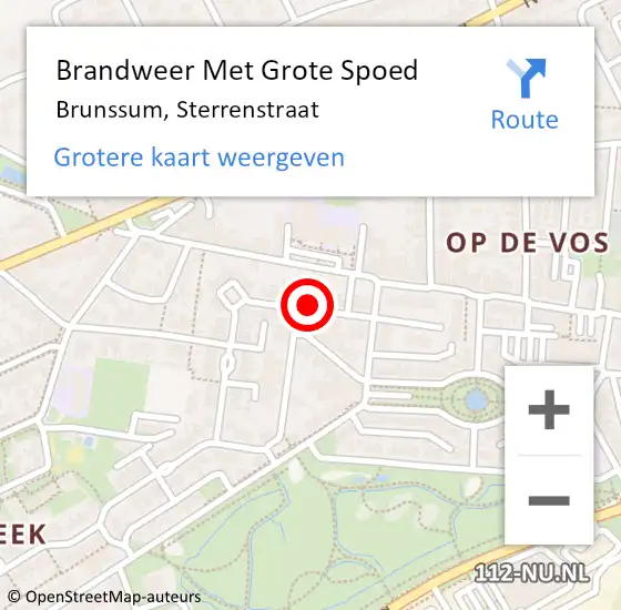 Locatie op kaart van de 112 melding: Brandweer Met Grote Spoed Naar Brunssum, Sterrenstraat op 28 maart 2022 23:04