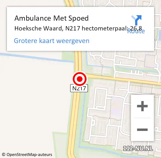 Locatie op kaart van de 112 melding: Ambulance Met Spoed Naar Hoeksche Waard, N217 hectometerpaal: 26,8 op 29 maart 2022 01:54