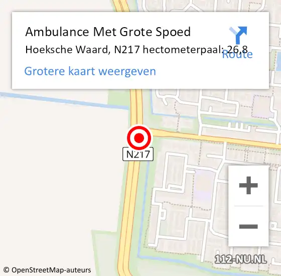 Locatie op kaart van de 112 melding: Ambulance Met Grote Spoed Naar Hoeksche Waard, N217 hectometerpaal: 26,8 op 29 maart 2022 02:00
