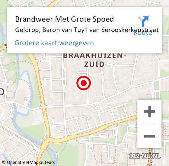 Locatie op kaart van de 112 melding: Brandweer Met Grote Spoed Naar Geldrop, Baron van Tuyll van Serooskerkenstraat op 29 maart 2022 02:34