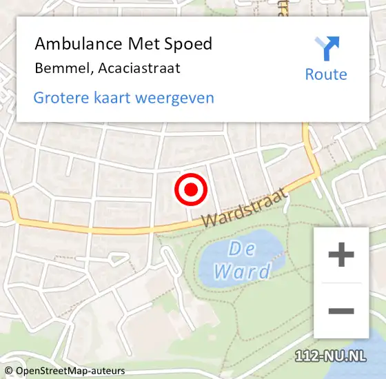 Locatie op kaart van de 112 melding: Ambulance Met Spoed Naar Bemmel, Acaciastraat op 29 maart 2022 02:37