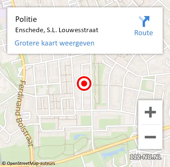 Locatie op kaart van de 112 melding: Politie Enschede, S.L. Louwesstraat op 29 maart 2022 02:58