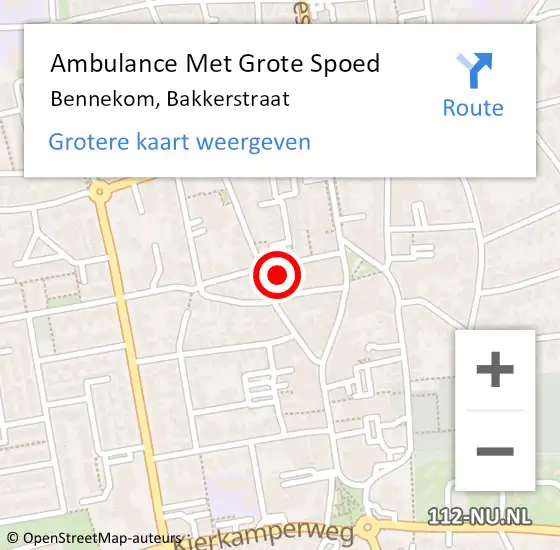 Locatie op kaart van de 112 melding: Ambulance Met Grote Spoed Naar Bennekom, Bakkerstraat op 29 maart 2022 04:32