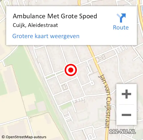 Locatie op kaart van de 112 melding: Ambulance Met Grote Spoed Naar Cuijk, Aleidestraat op 29 maart 2022 06:04