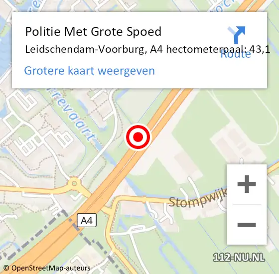 Locatie op kaart van de 112 melding: Politie Met Grote Spoed Naar Leidschendam-Voorburg, A4 hectometerpaal: 43,1 op 29 maart 2022 06:16