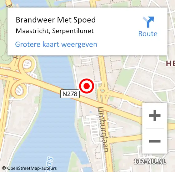 Locatie op kaart van de 112 melding: Brandweer Met Spoed Naar Maastricht, Serpentilunet op 29 maart 2022 06:36