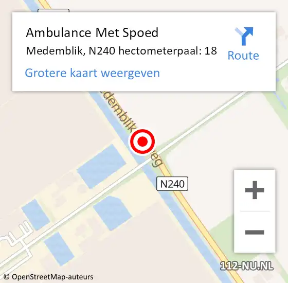 Locatie op kaart van de 112 melding: Ambulance Met Spoed Naar Medemblik, N240 hectometerpaal: 18 op 29 maart 2022 07:52