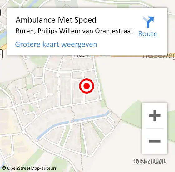 Locatie op kaart van de 112 melding: Ambulance Met Spoed Naar Buren, Philips Willem van Oranjestraat op 29 maart 2022 08:20