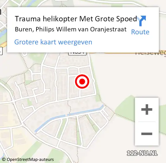 Locatie op kaart van de 112 melding: Trauma helikopter Met Grote Spoed Naar Buren, Philips Willem van Oranjestraat op 29 maart 2022 08:21