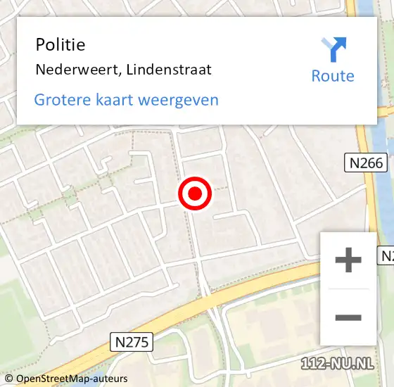 Locatie op kaart van de 112 melding: Politie Nederweert, Lindenstraat op 29 maart 2022 08:30