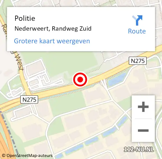 Locatie op kaart van de 112 melding: Politie Nederweert, Randweg Zuid op 29 maart 2022 08:31